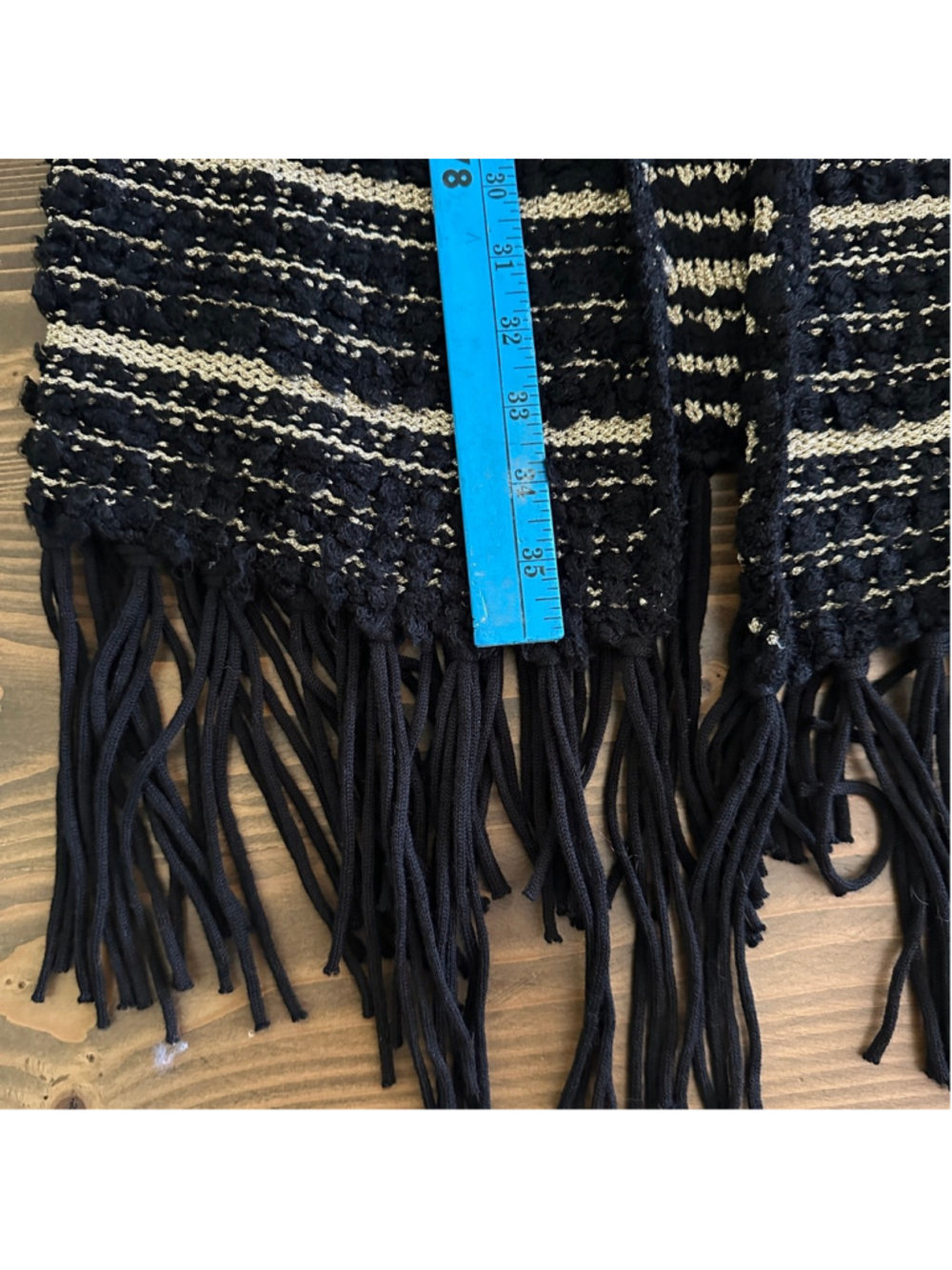 Women’s Chico’s Metallic Black Gold Fringe Vest Size 0 Open Front Boho Festival - Picture 10 of 11